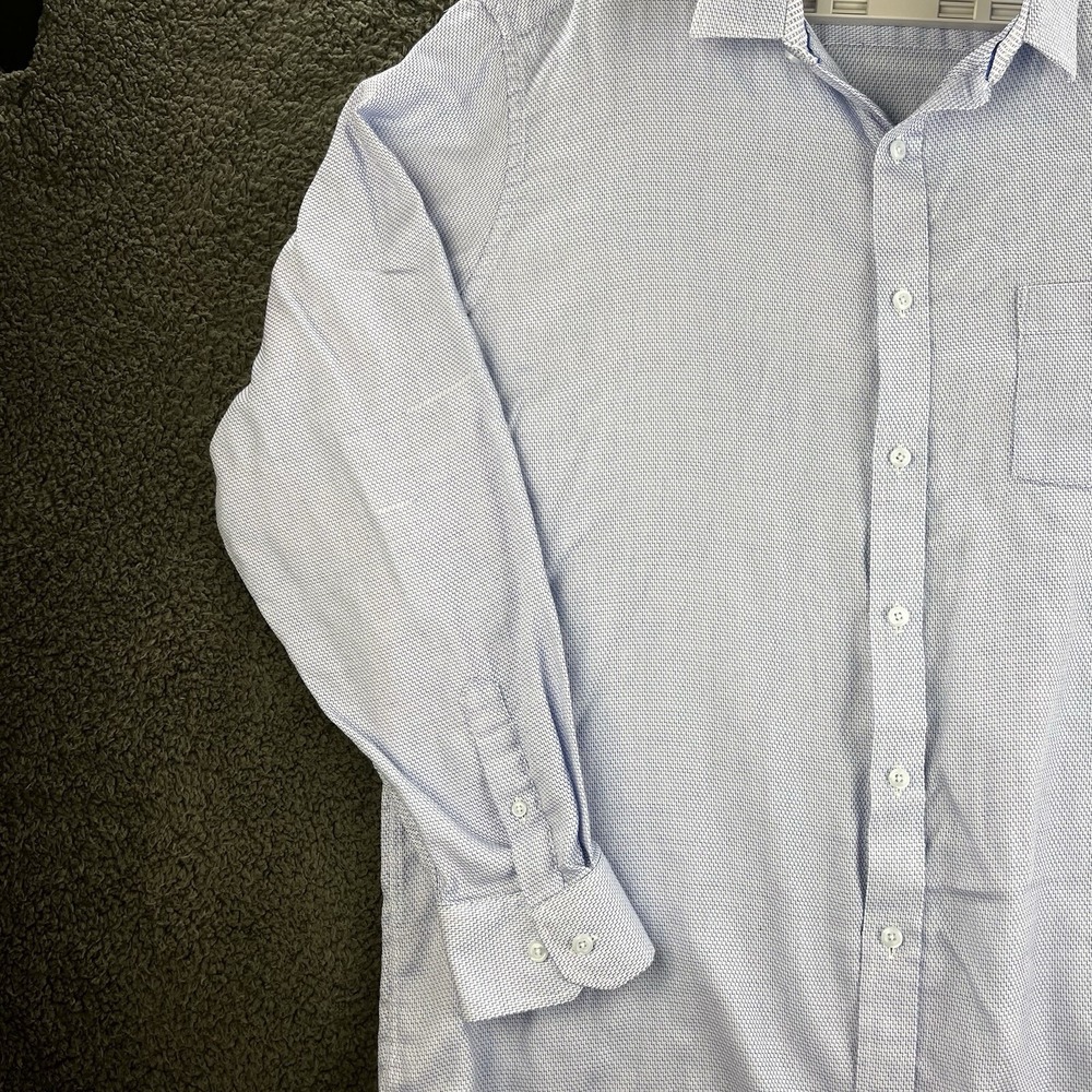 Johnston & Murphy‎ Shirt Blue White Mens 2XL Geometric Flip Cuff Long Sleeve - Picture 2 of 12